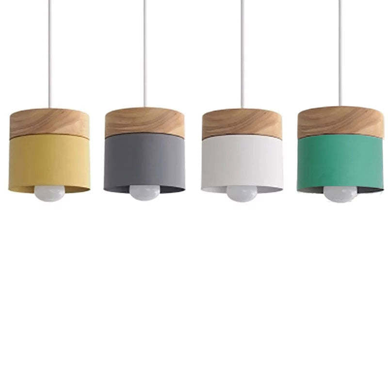 Morandi Modern Can Shape Metal/Wood Pendant Light