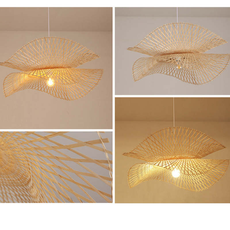 Muto Natural Hat Rattan Bamboo Pendant Light, wood