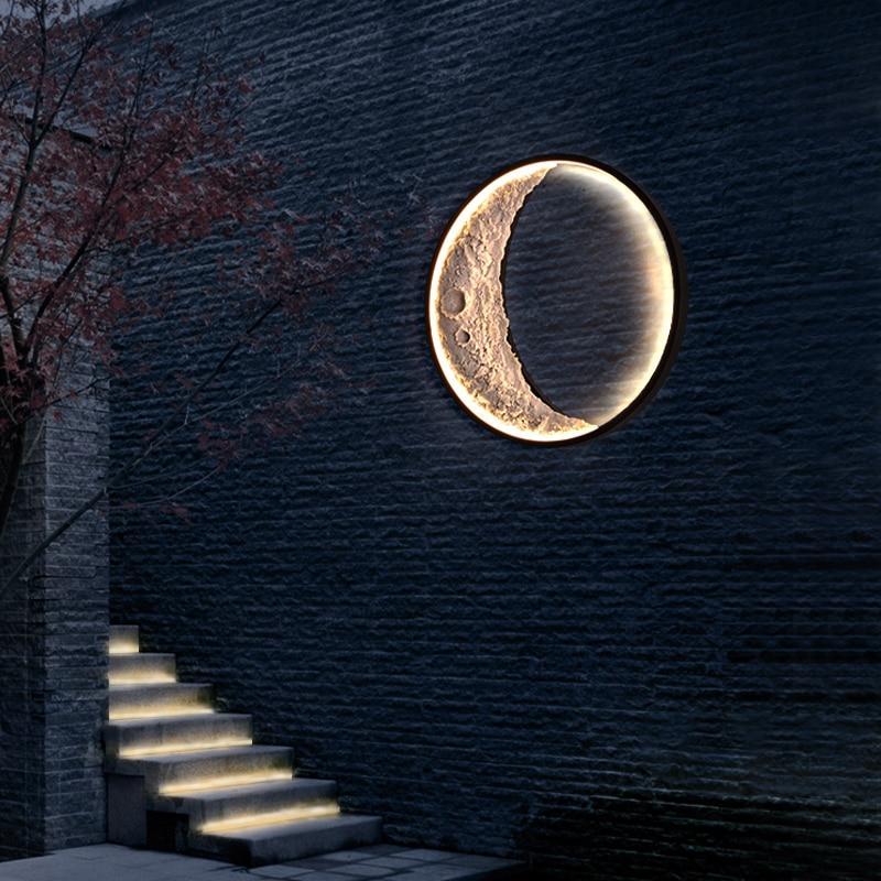 Elif Outdoor Wall Lamp Moon Modern, Led, Black, Courtyard