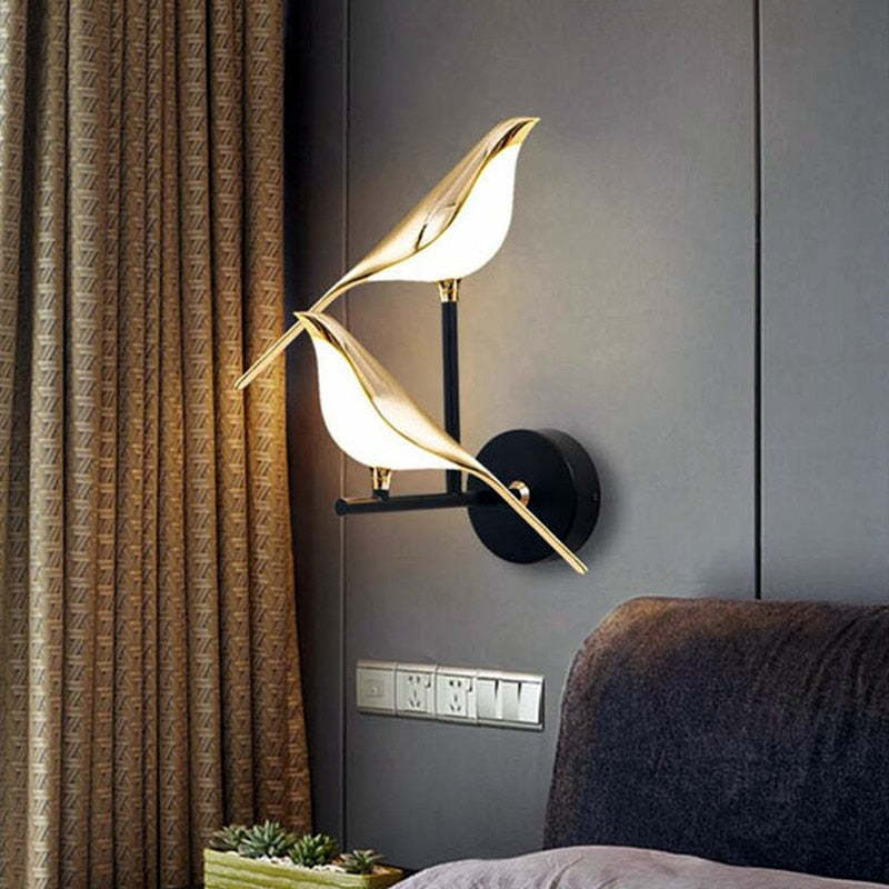 Clifford Minimalist Magpie Bird Metal Wall Lamp Bedroom