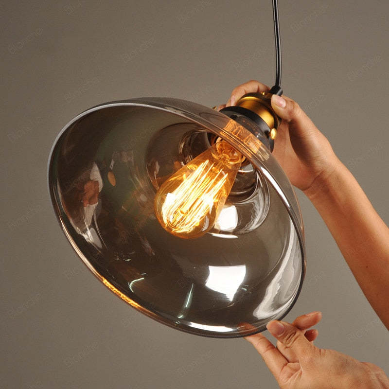 Levy Industrial Glass Pendant Light, Clear/Amber/Smoke Grey