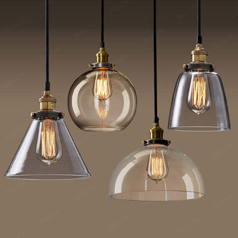 Levy Industrial Metal/Glass Pendant Light Clear/Amber/Smoke Gray Dining Room
