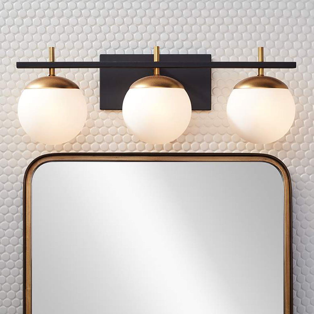 Valentina Black & Gold Mirror Front Vanity Wall Lamp, 3 Heads, 24"