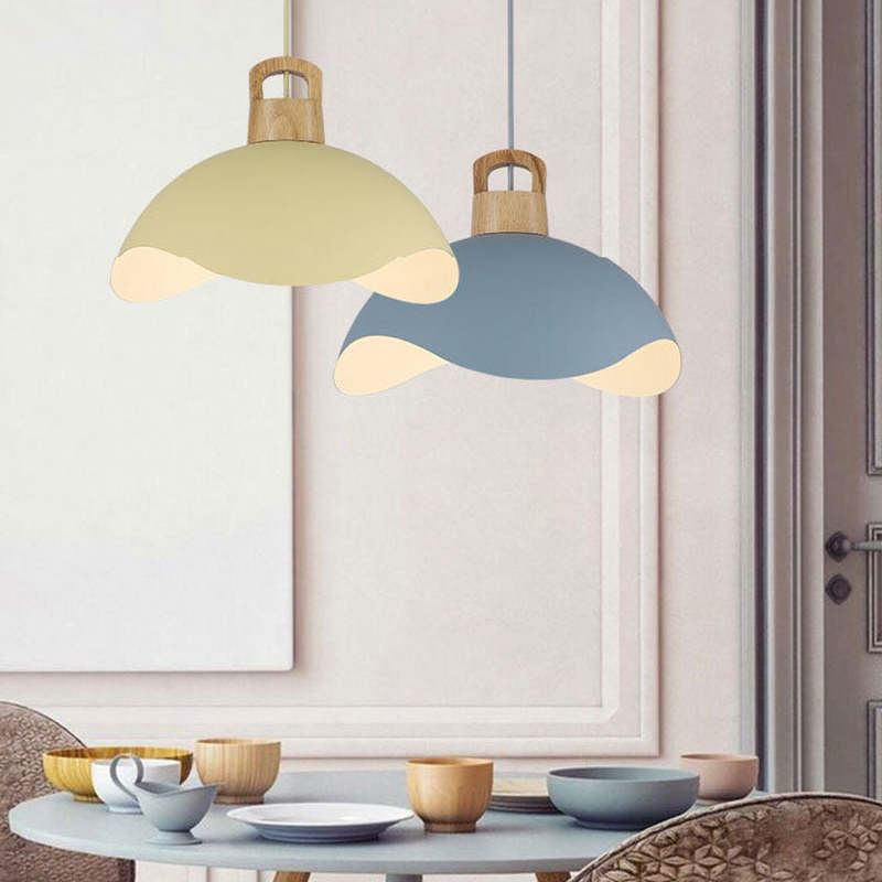 Morandi Colorful Shade Single Pendant Lights, Wood & Metal