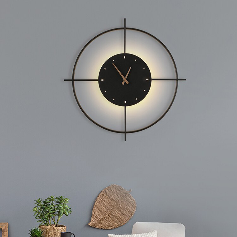 Morandi Nielsen Modern Clock Metal Wall Lamp Gold/Black Bedroom