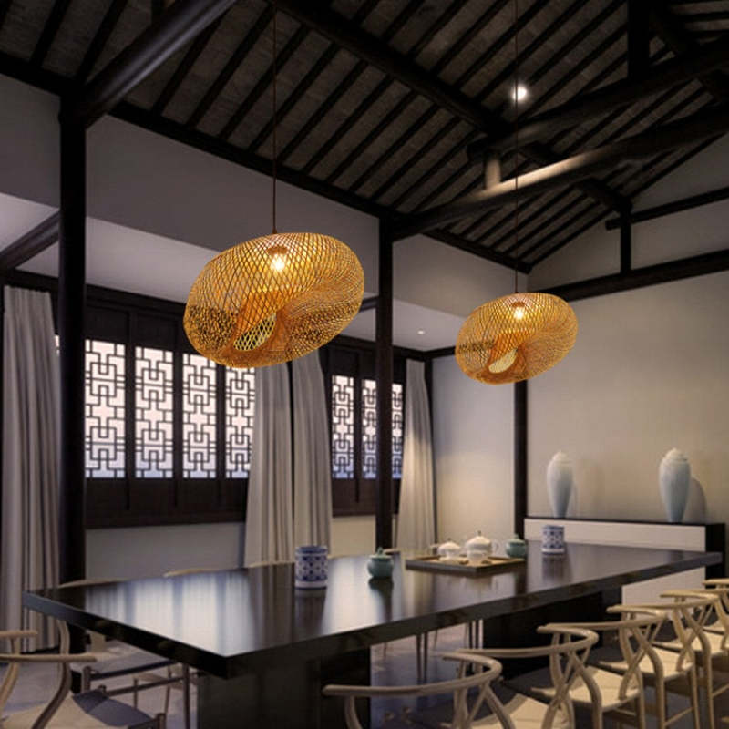 Ritta Modern Pendant Light for Dining Room, Bamboo & Wood