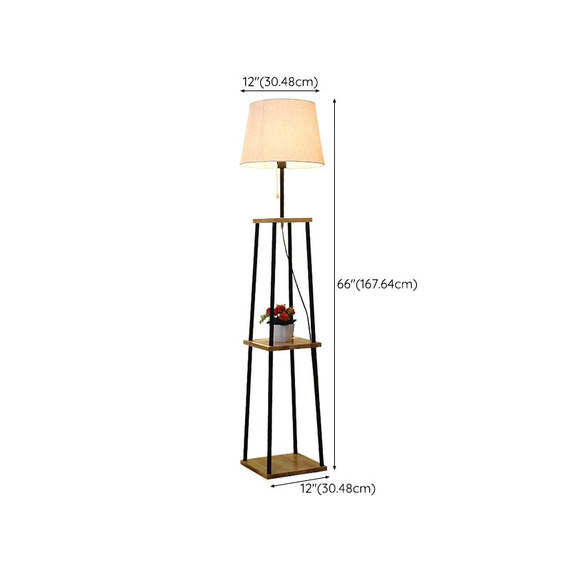 Eryn Modern Cone Metal Fabric Floor Lamp /w Shelf ,Black
