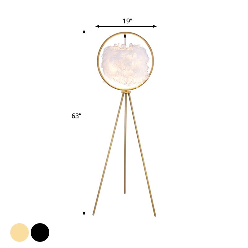 O'Moore Elegant Feather Ring Tripod Floor Lamp, Black/Gold