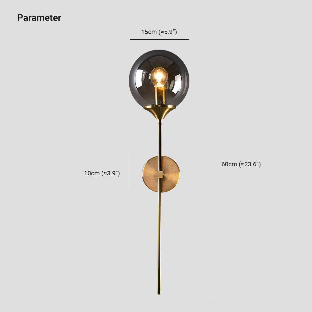 Valentina Modern Globe Metal/Glass Wall Lamp, Gray/Amber/Clear/White