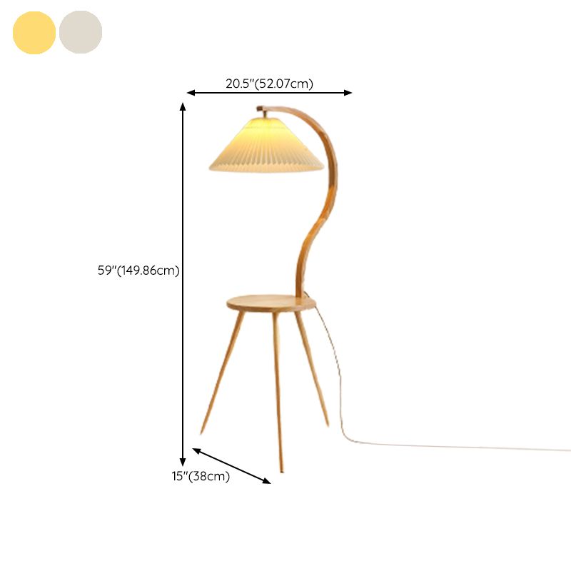 Ozawa Modern Pleated Wood Fabric Bedside Table Floor Lamp