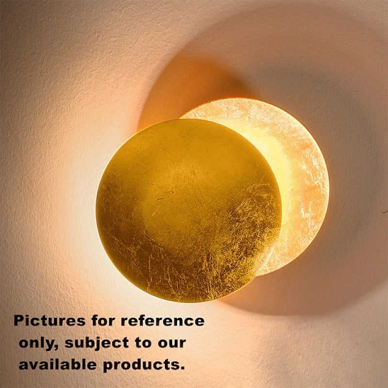 Elif Modern Minimalist Round Moon Eclipse Metal Wall Lamp, Red/Bronze/Gold
