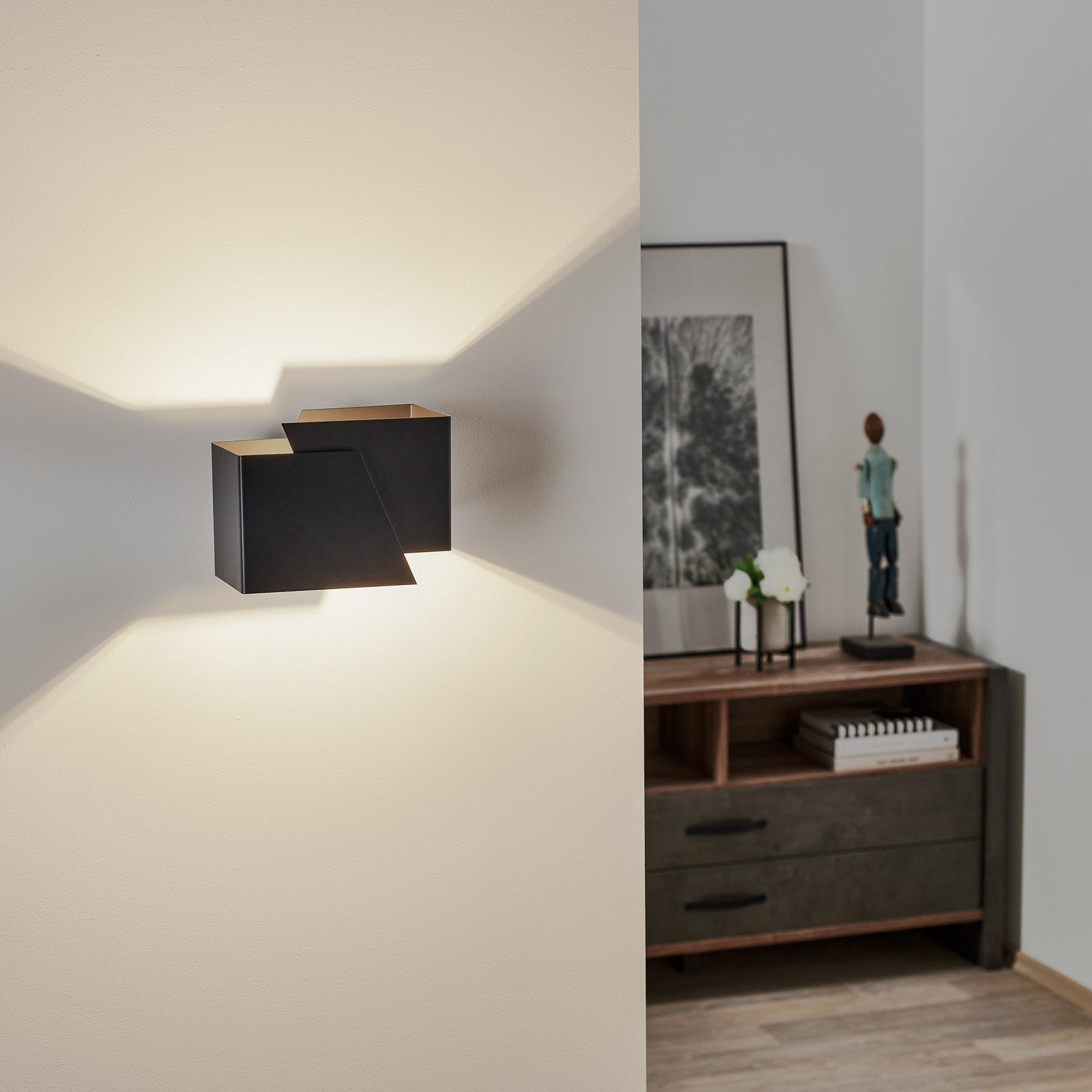 Orr Modern Geometric Metal Wall Light, Black, Bedroom