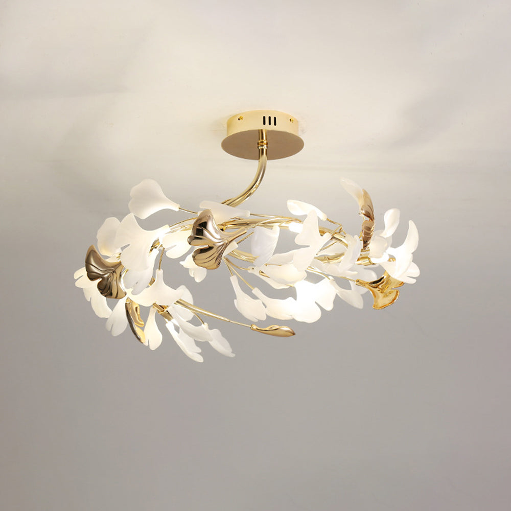 Olivia Elegant Leaf Ceramic/Metal Flush Mount Ceiling Light, Gold