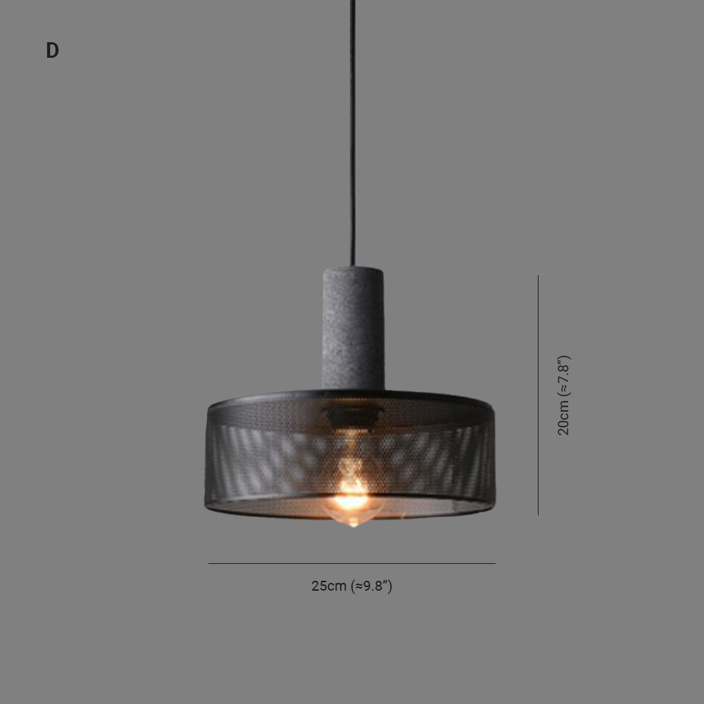 Zaid Industrial Cylindrical Pendant Light, Cement/Metal, Wabi-Sabi