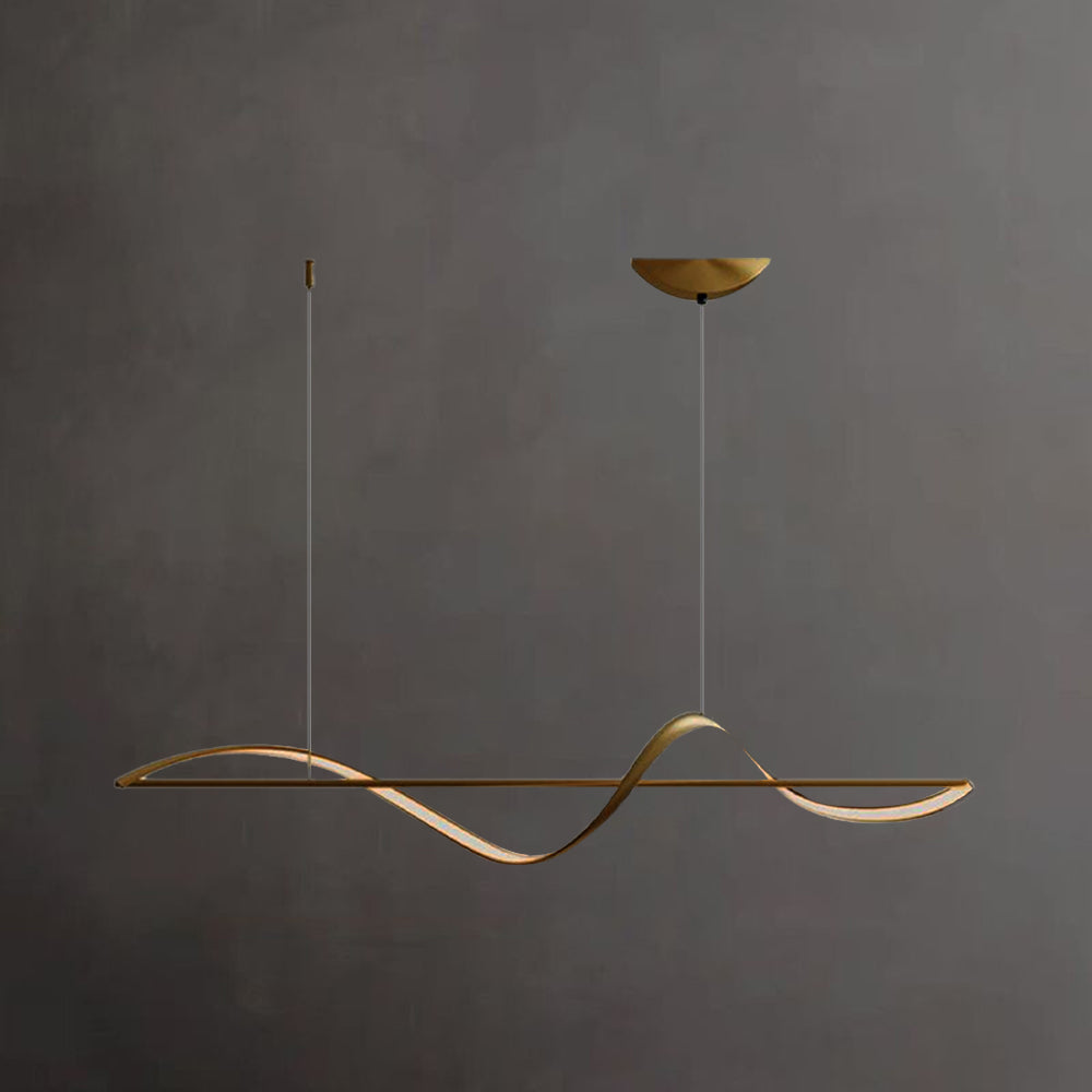 Louise Pendant Light Wave Minimalist Designer, Metal, Brass/Black, Art Gallery