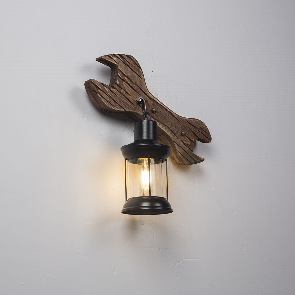 Austin Lantern & Spanners Wall Lamp, Wood/Metal, Bedroom
