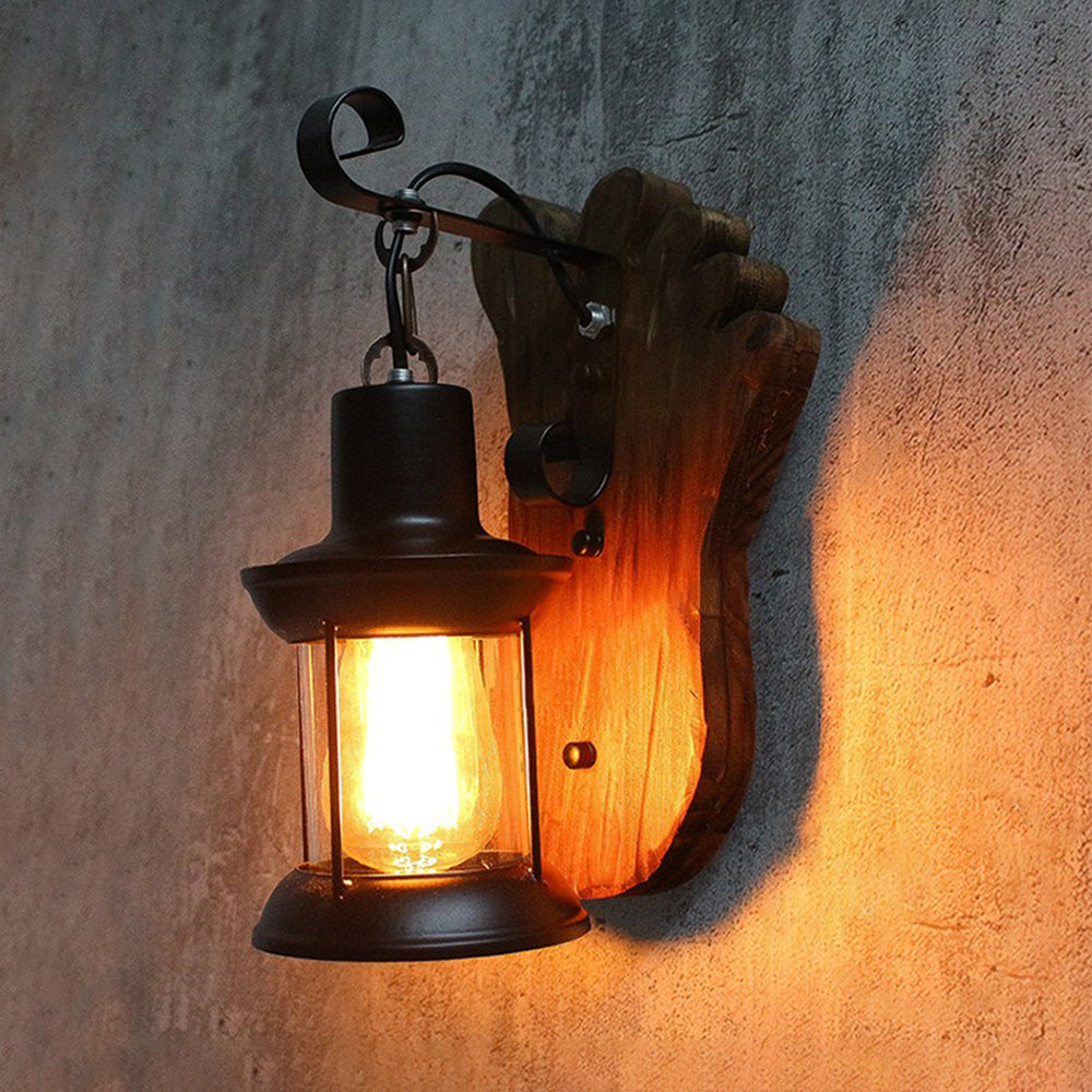Austin Wall Lamp Foot Shape Vintage, Wood/Metal, Dining Room